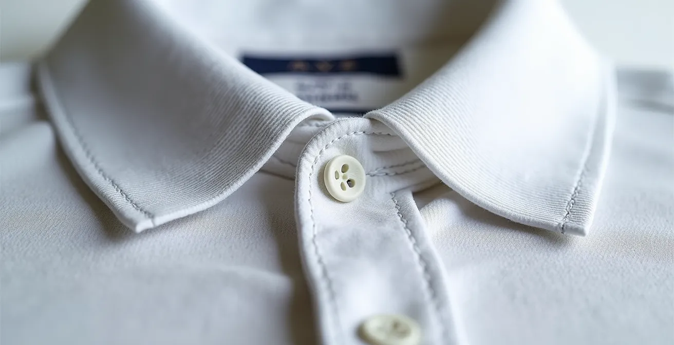 Comparaison macro des textures et finitions entre polo authentique et réplique