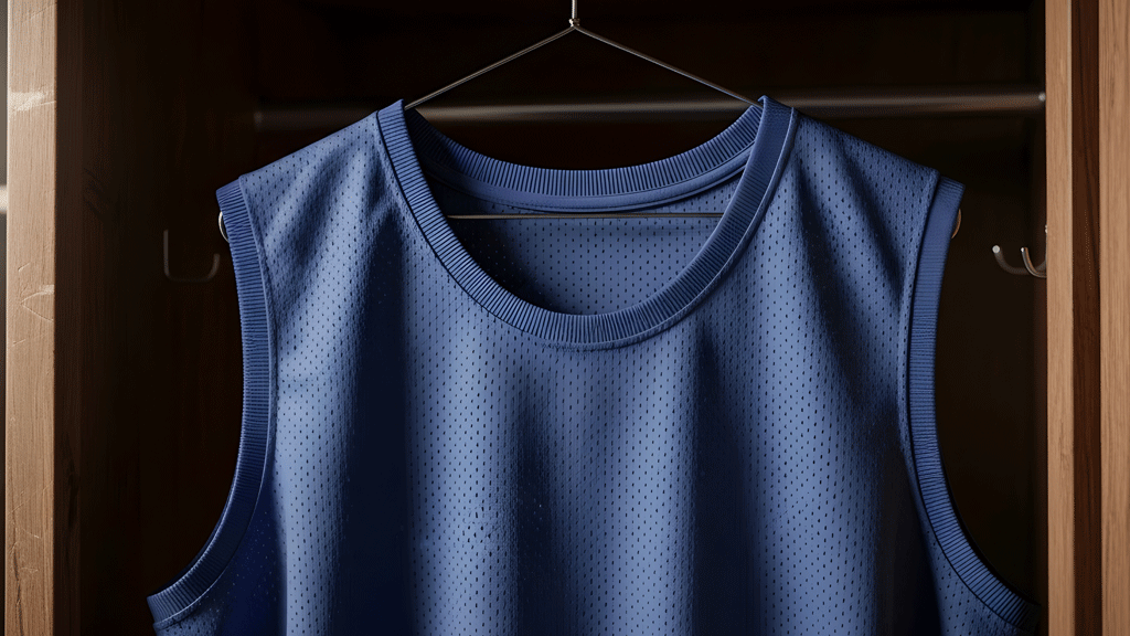 Gros plan texture maille polyester technique avec évacuation transpiration visible